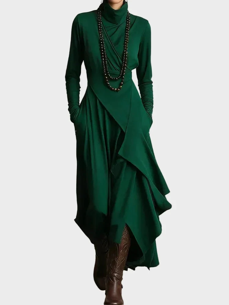 Abito Maxi Asimmetrico in Maglia con Collo Alto - Teresa di Amora Moda, foto 3