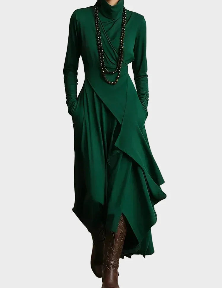 Abito Maxi Asimmetrico in Maglia con Collo Alto - Teresa di Amora Moda, foto 3