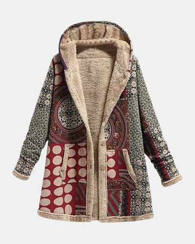 Cappotto Sherpa Bordeaux con Motivo Geometrico - Lisa di Amora Moda