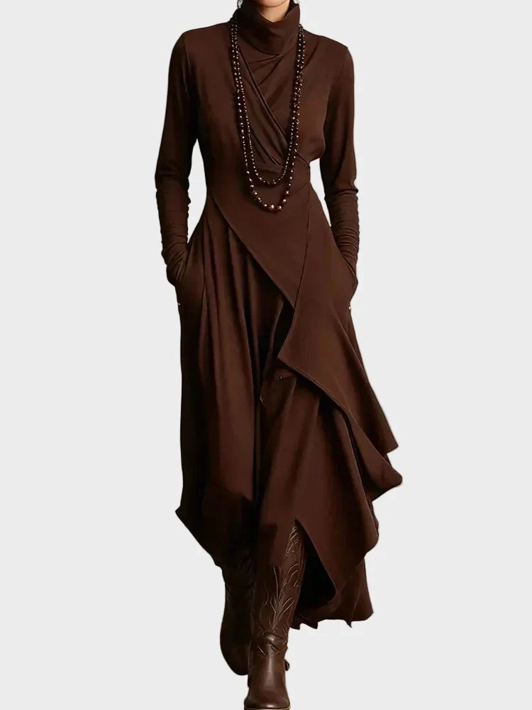 Abito Maxi Asimmetrico in Maglia con Collo Alto - Teresa di Amora Moda, foto 5