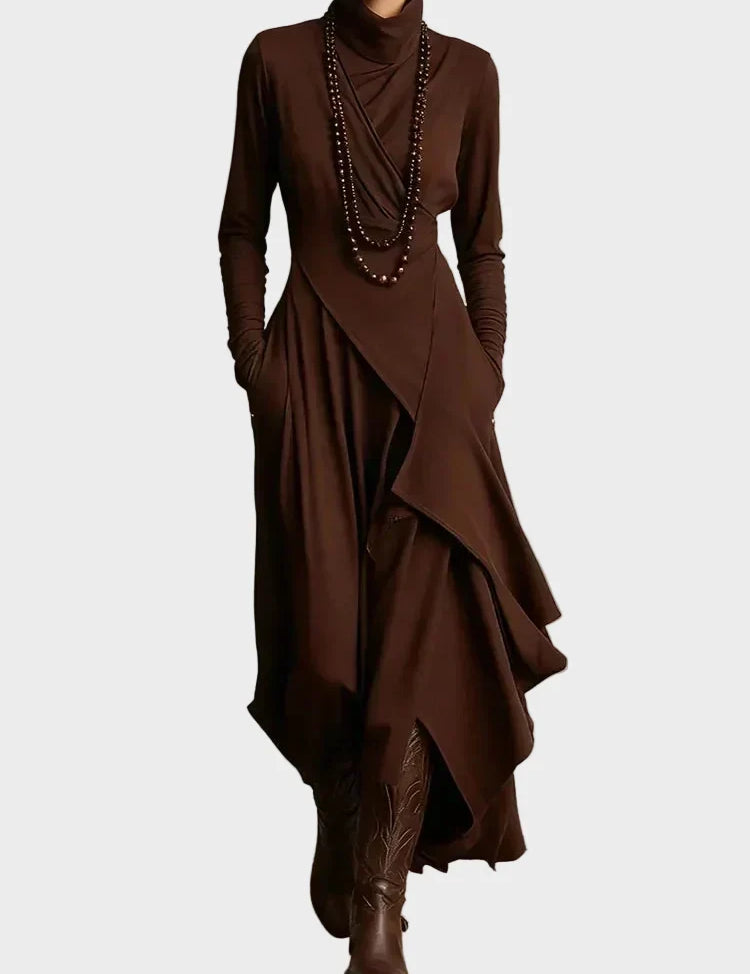 Abito Maxi Asimmetrico in Maglia con Collo Alto - Teresa di Amora Moda, foto 5