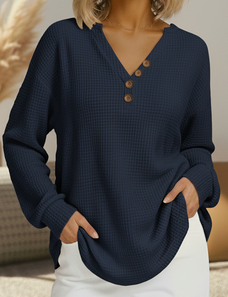 Maglione Semplice con Scollo a V in blu navy - Laura di Amora Moda, foto 2