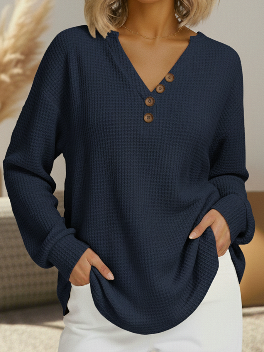 Maglione Semplice con Scollo a V in blu navy - Laura di Amora Moda, foto 2
