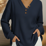 Maglione Semplice con Scollo a V in blu navy - Laura di Amora Moda, foto 2
