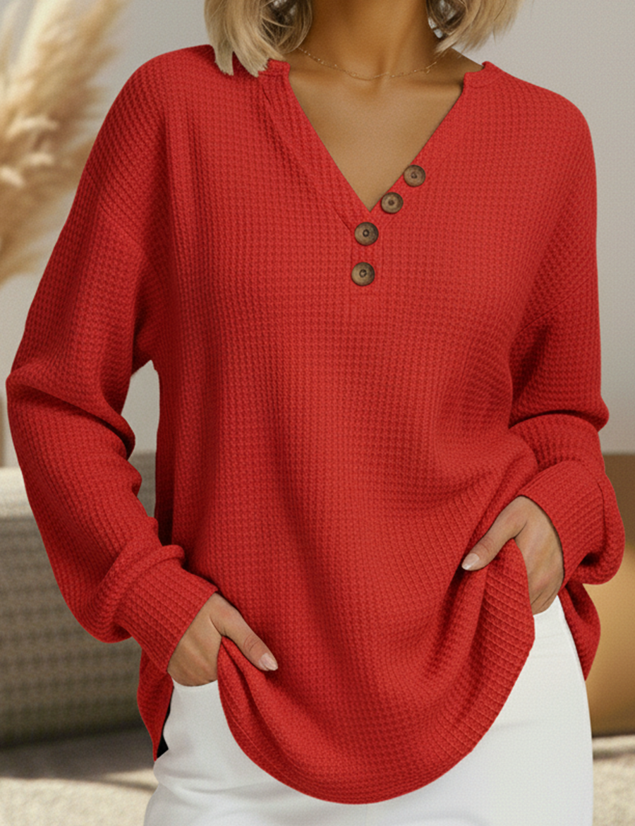 Maglione Semplice con Scollo a V in rosso - Laura di Amora Moda, foto 3
