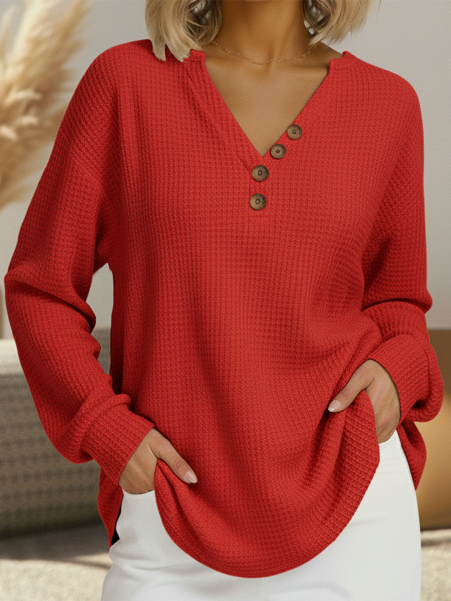 Maglione Semplice con Scollo a V in rosso - Laura di Amora Moda, foto 3