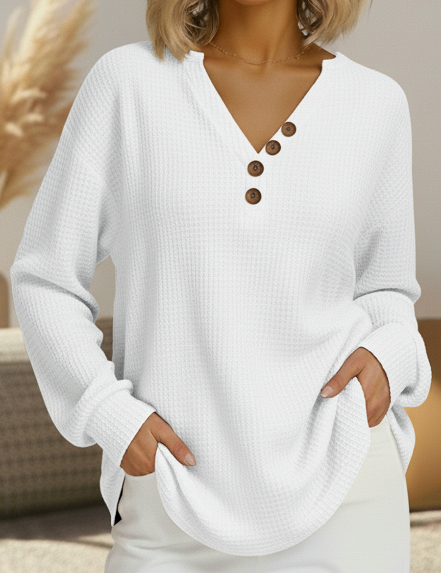 Maglione Semplice con Scollo a V in bianco - Laura di Amora Moda