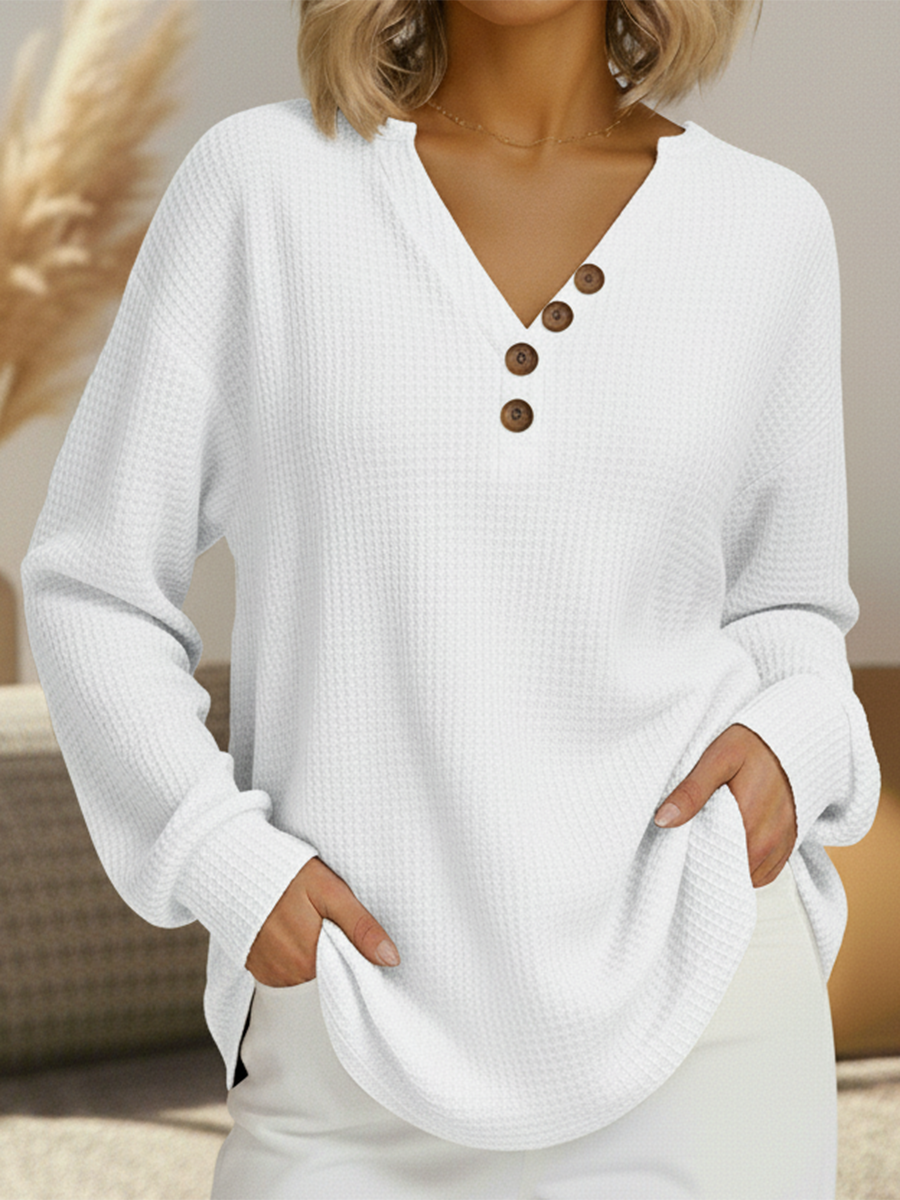 Maglione Semplice con Scollo a V in bianco - Laura di Amora Moda