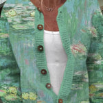 Cardigan Verde con Motivo di Ninfee - Fulvia di Amora Moda