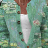 Cardigan Verde con Motivo di Ninfee - Fulvia di Amora Moda