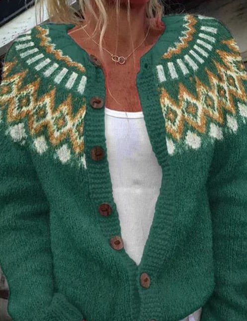 Cardigan con Motivo Norvegese in verde - Evelina di Amora Moda, foto 2