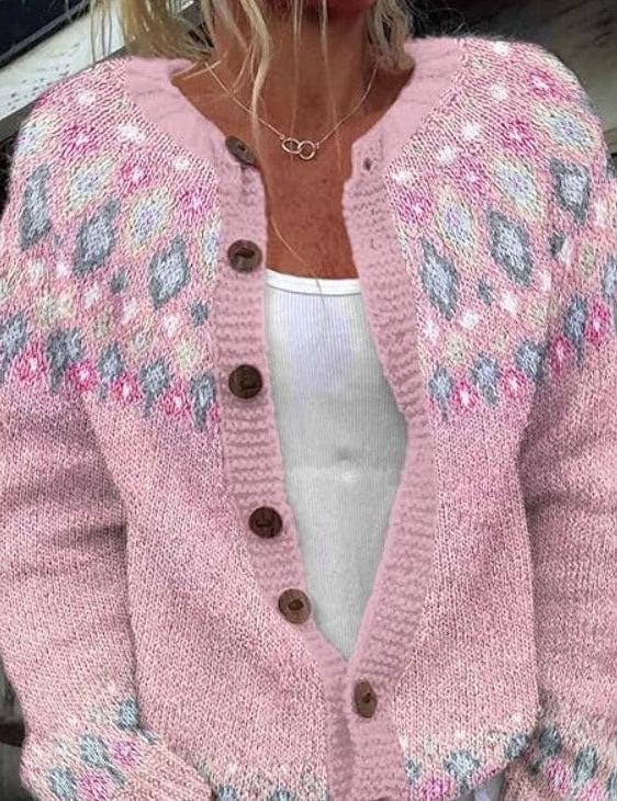 Cardigan con Motivo Norvegese in bianco - Evelina di Amora Moda, foto 3