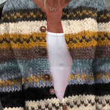 Cardigan con Strisce in Blu e Senape - Ersilia di Amora Moda