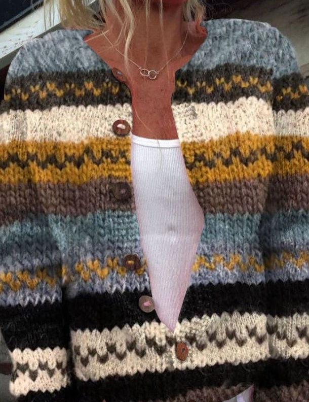 Cardigan con Strisce in Blu e Senape - Ersilia di Amora Moda