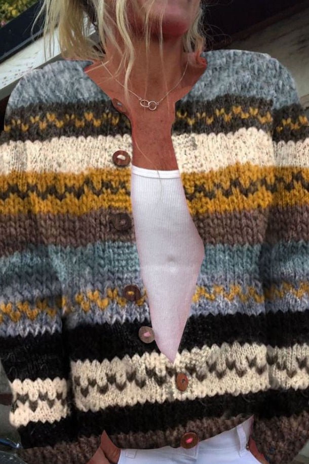 Cardigan con Strisce in Blu e Senape - Ersilia di Amora Moda