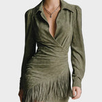 Abito Mini Verde in Viscosa con Scollo Incrociato - Viola di Amora Moda, foto 2