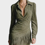 Abito Mini Verde in Viscosa con Scollo Incrociato - Viola di Amora Moda, foto 2