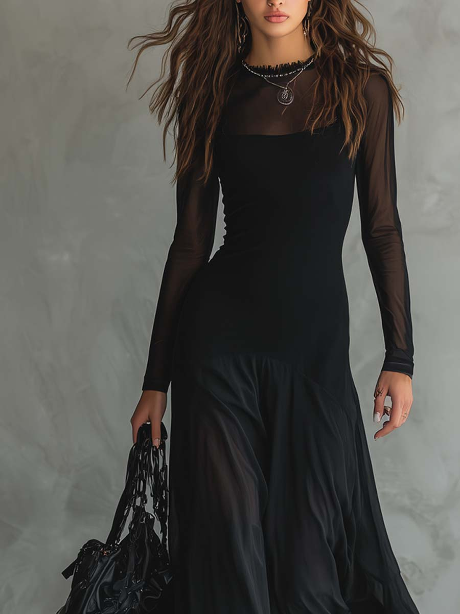 Abito Maxi Nero con Scollo Largo - Enrica di Amora Moda, foto 2