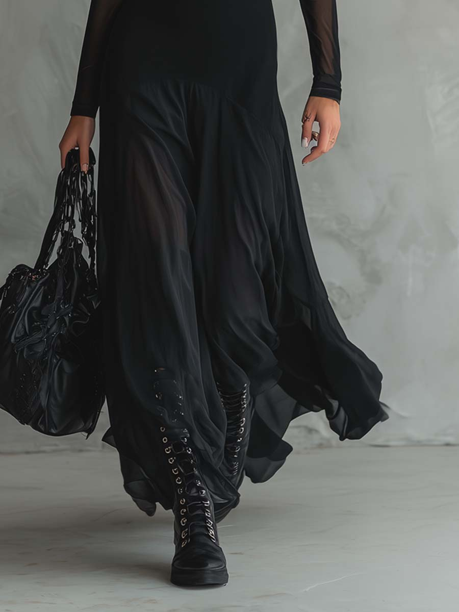 Abito Maxi Nero con Scollo Largo - Enrica di Amora Moda, foto 3