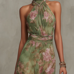 Maxi Abito Floreale Verde con Scollo all'Americana - Serena di Amora Moda, foto 3