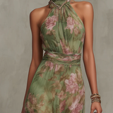 Maxi Abito Floreale Verde con Scollo all'Americana - Serena di Amora Moda, foto 3