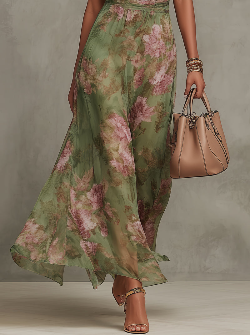 Maxi Abito Floreale Verde con Scollo all'Americana - Serena di Amora Moda, foto 4