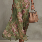 Maxi Abito Floreale Verde con Scollo all'Americana - Serena di Amora Moda, foto 4