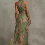 Maxi Abito Floreale Verde con Scollo all'Americana - Serena di Amora Moda, foto 2