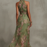 Maxi Abito Floreale Verde con Scollo all'Americana - Serena di Amora Moda, foto 2