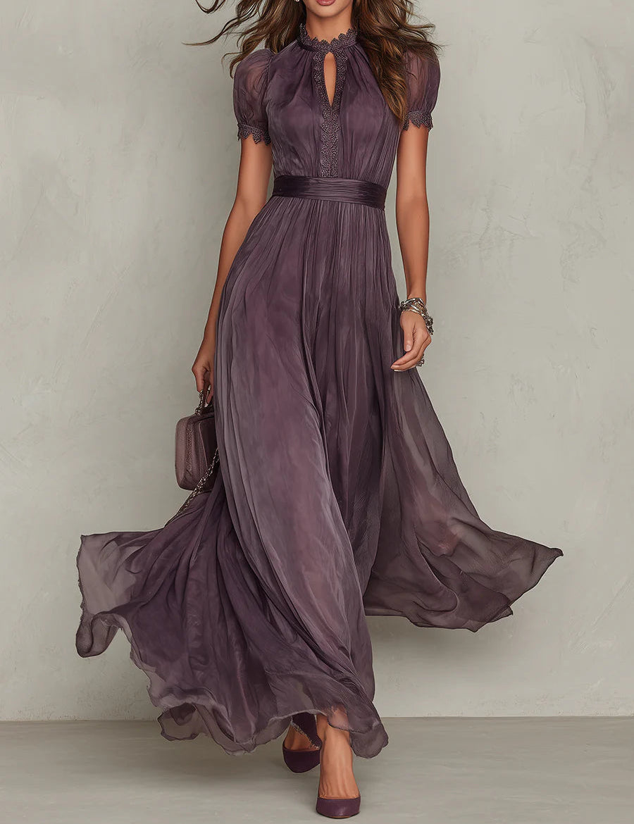 Abito Lungo Viola con Scollatura a Goccia - Flavia di Amora Moda
