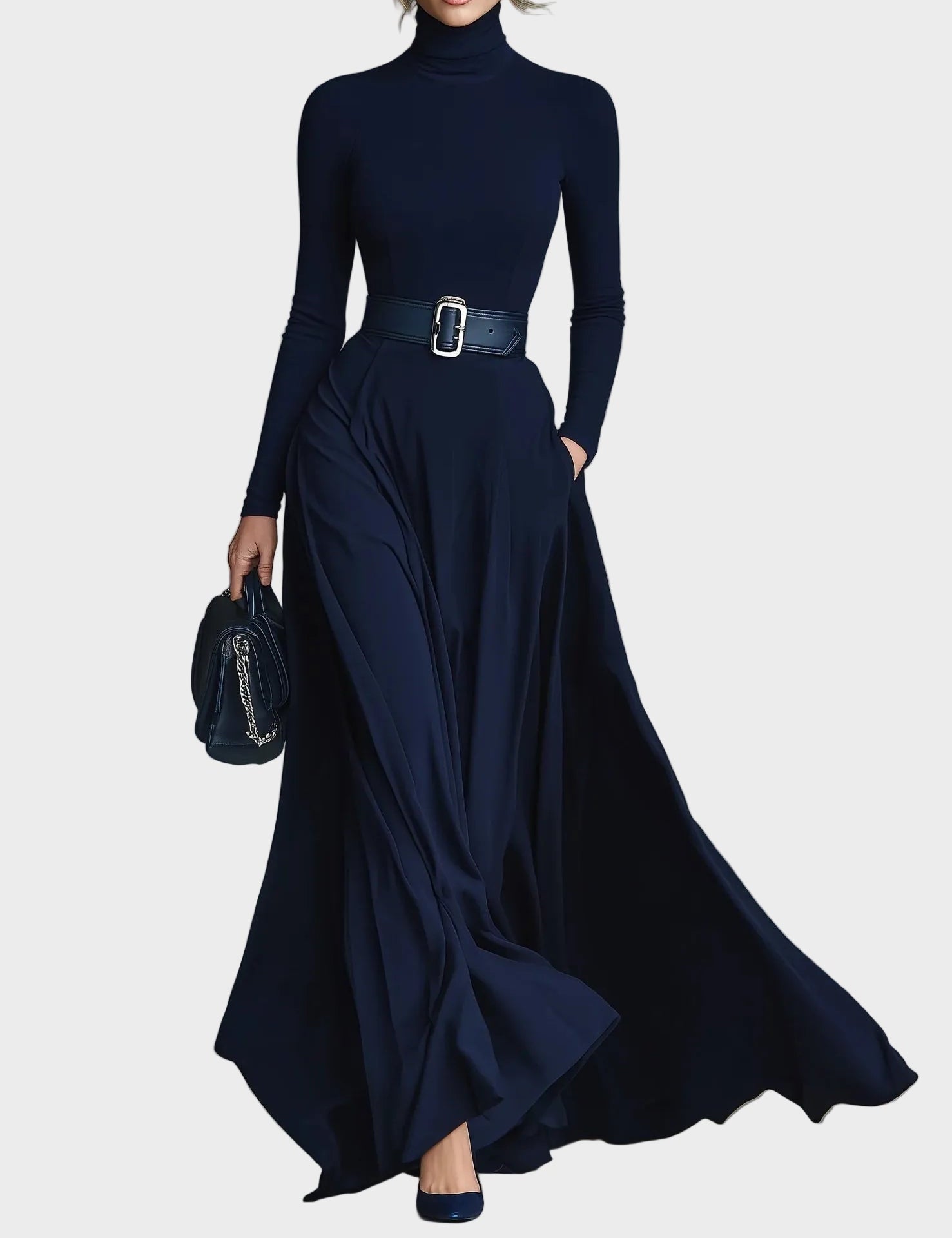 Abito Maxi in Maglia con Collo Alto - Cornelia di Amora Moda