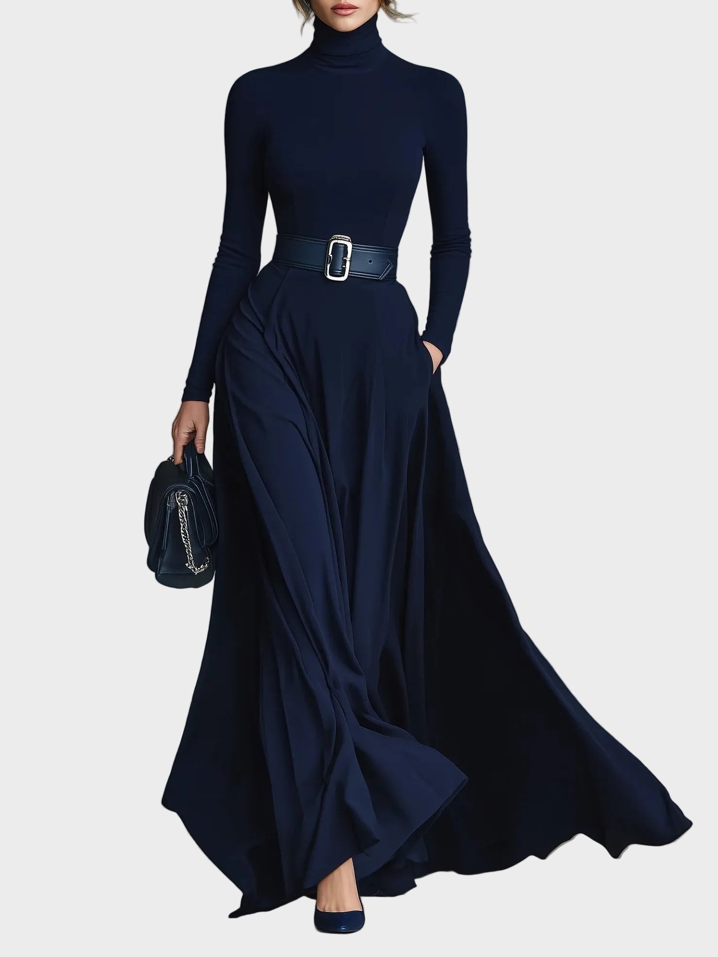 Abito Maxi in Maglia con Collo Alto - Cornelia di Amora Moda