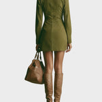 Abito Mini in Camoscio Marrone con Collo Alto e Zip - Miriam di Amora Moda, foto 8
