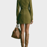 Abito Mini in Camoscio Marrone con Collo Alto e Zip - Miriam di Amora Moda, foto 8