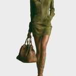 Abito Mini in Camoscio Marrone con Collo Alto e Zip - Miriam di Amora Moda, foto 3