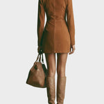 Abito Mini in Camoscio Marrone con Collo Alto e Zip - Miriam di Amora Moda, foto 6