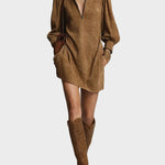 Abito Mini con Collo Alto in marrone - Mirella di Amora Moda