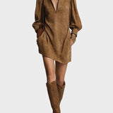 Abito Mini con Collo Alto in marrone - Mirella di Amora Moda