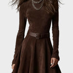 Abito Vintage in Scamosciato Marrone Scuro con Collo Alto - Bianca di Amora Moda, foto 3