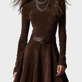 Abito Vintage in Scamosciato Marrone Scuro con Collo Alto - Bianca di Amora Moda, foto 3