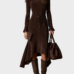 Abito Midi in Camoscio Marrone Scuro da Annodare - Rosaria di Amora Moda