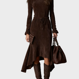 Abito Midi in Camoscio Marrone Scuro da Annodare - Rosaria di Amora Moda