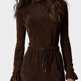 Abito Midi in Camoscio Marrone Scuro da Annodare - Rosaria di Amora Moda, foto 2