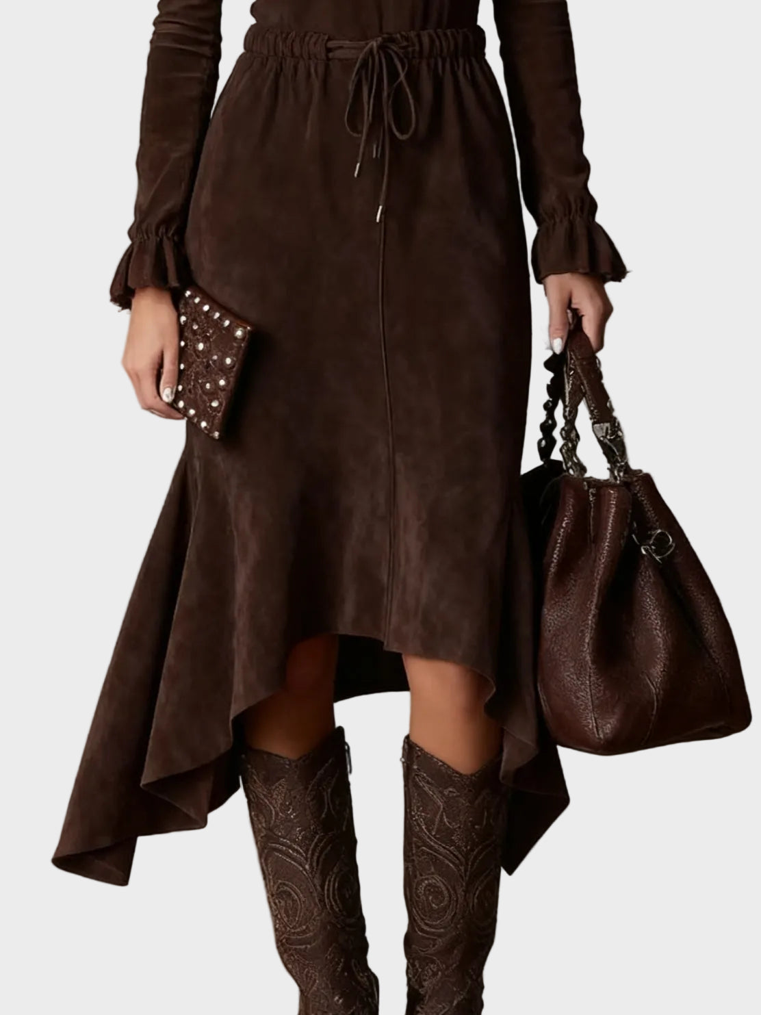 Abito Midi in Camoscio Marrone Scuro da Annodare - Rosaria di Amora Moda, foto 3