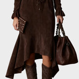 Abito Midi in Camoscio Marrone Scuro da Annodare - Rosaria di Amora Moda, foto 3
