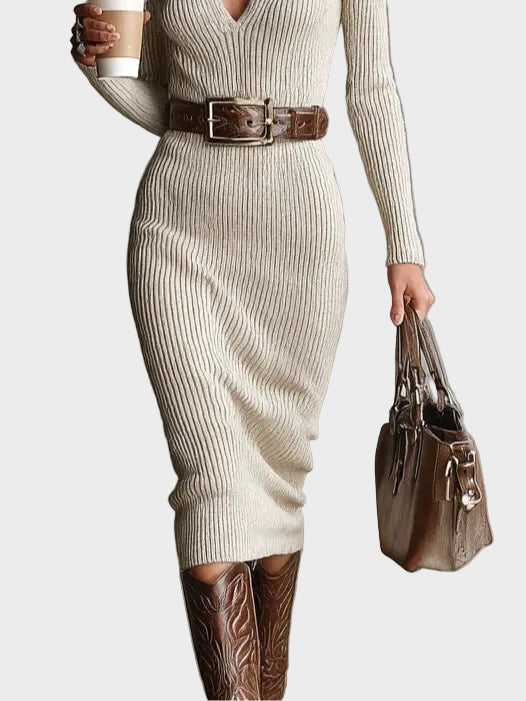 Abito Midi in Maglia con Cintura e Collo Alto - Gabriella di Amora Moda, foto 3