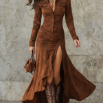 Abito Lungo con Rouches in caramello - Carlotta di Amora Moda, foto 3