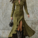 Abito Lungo con Rouches in verde - Carlotta di Amora Moda, foto 2