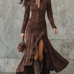 Abito Lungo con Rouches in marrone - Carlotta di Amora Moda