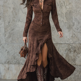 Abito Lungo con Rouches in marrone - Carlotta di Amora Moda